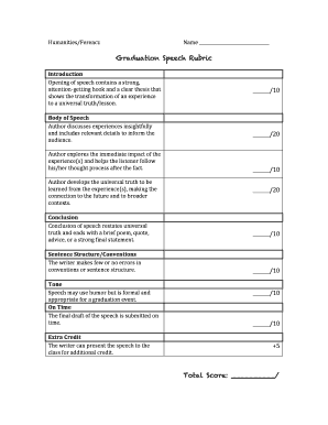 Graduation Speech Rubric  Form