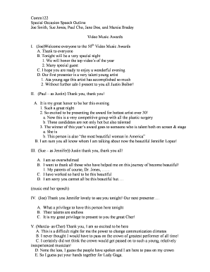 Special Occasion Speech Outline  Form