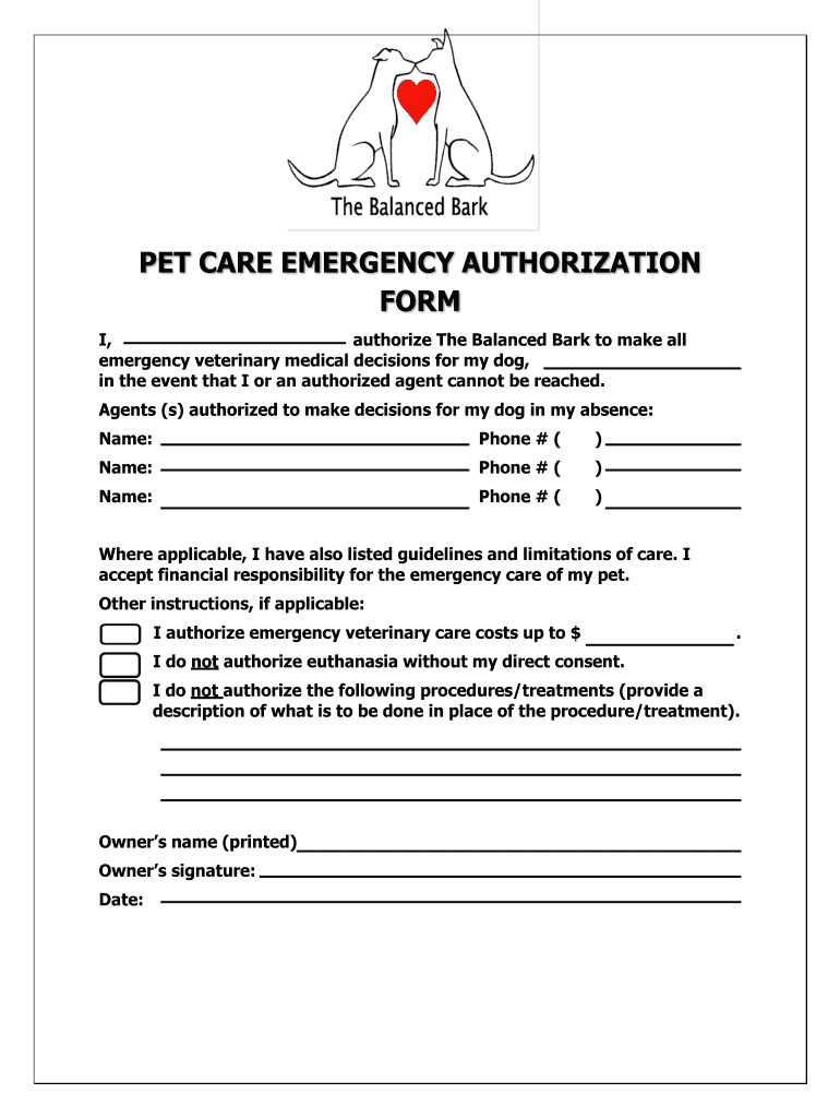 PET CARE EMERGENCY AUTHORIZATION  Form