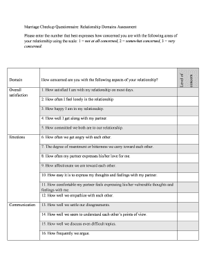 Marriage Checkup Questionnaire Relationship Domains Assessment  Form