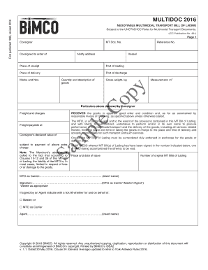 NEGOTIABLE MULTIMODAL TRANSPORT BILL of LADING  Form