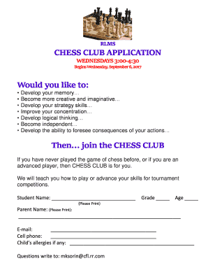 CHESS CLUB APPLICATION  Form