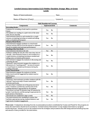 Fidelity Checklist Template  Form