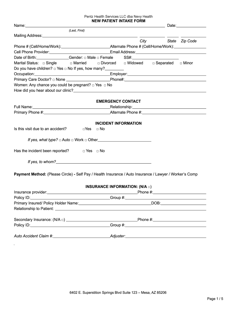 Pentz Health Services LLC Dba Nevy Health  Form