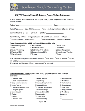 SWFCC Mental Health Intake Form ChildAdolescent