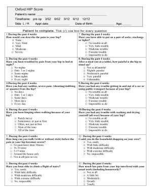  Oxford Hip Score Calculator 2016-2024