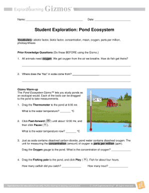 Pond Ecosystem Gizmo Answer Key  Form