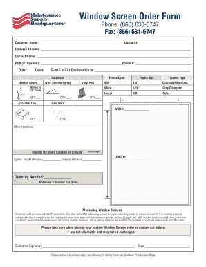 Window Screen Order Form