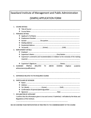 Swaziland Institute of Management and Public Administration  Form