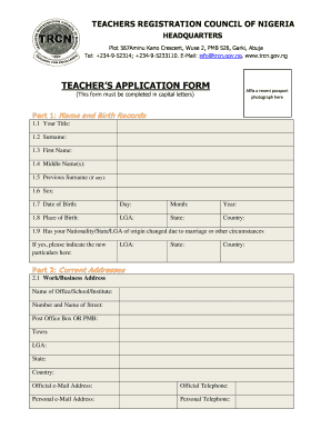 Teachers Registration Council of Nigeria PDF  Form