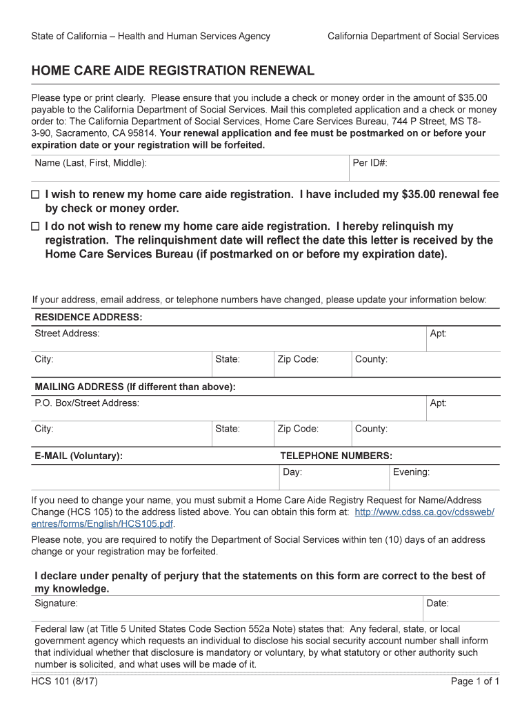  HOME CARE AIDE REGISTRATION RENEWAL 2017-2024