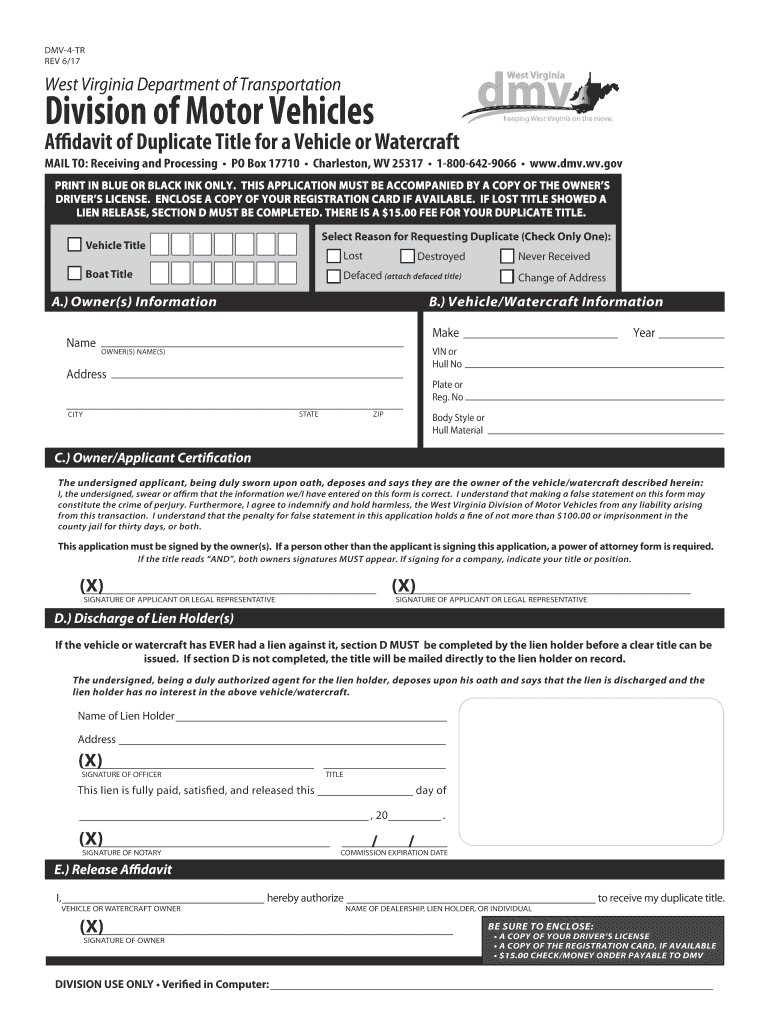  DMV 4 TRDuplicate Title Form West Virginia Department of 2022-2024
