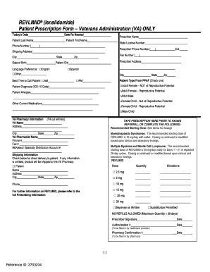 Patient Prescription Form Veterans Administration VA ONLY