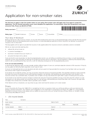  Application for Non Smoker Rates 2017