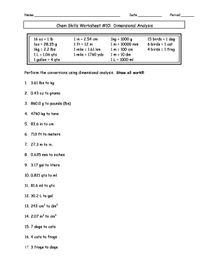 Chem Skills Worksheet 10 Dimensional Analysis  Form
