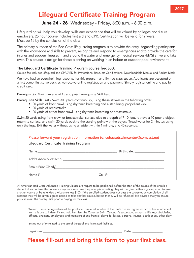  Lifeguard Certificate Training Program 2017-2024