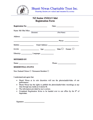 Indian Idol Admission Form
