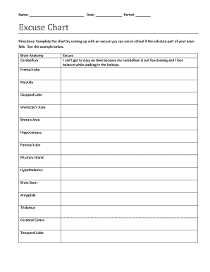 Excuse Chart Psychology Answers  Form