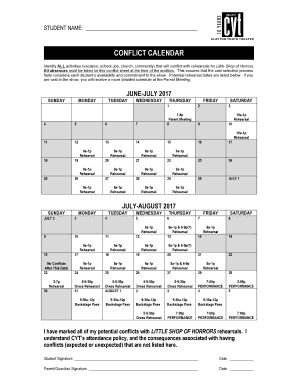 Conflict Calendar Template  Form
