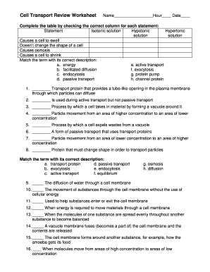 Cell Transport Review Worksheet  Form