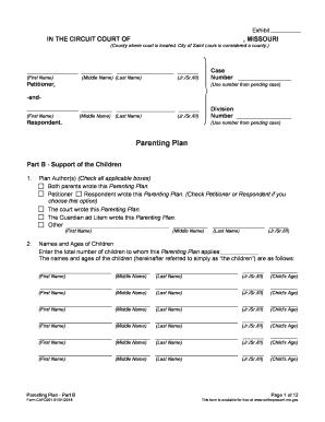  Parenting Plan Template Missouri 2018-2024