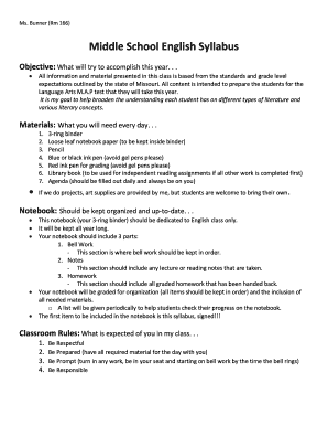 Middle School English Syllabus  Form