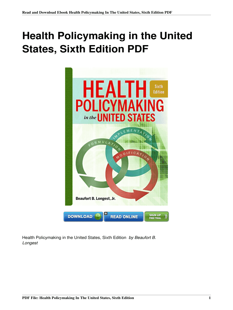 Health Policymaking in the United States Sixth Edition PDF  Form