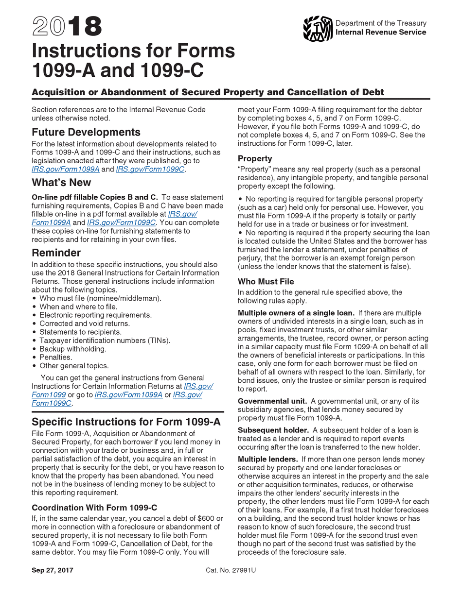  Tax Form 1099 C Instructions 2018