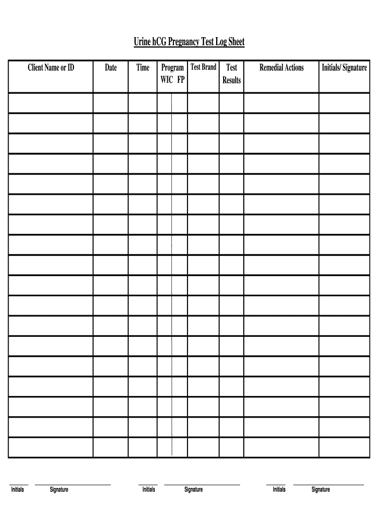 Urine HCG Pregnancy Test Log Sheet  Form