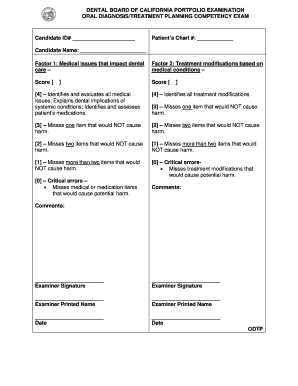 DENTAL BOARD of CALIFORNIA PORTFOLIO EXAMINATION Form