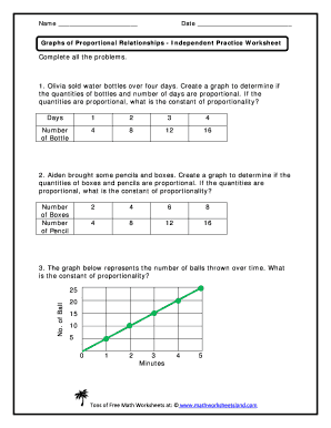 Graphs of Proportional Relationships Independent Practice Worksheet Answer Key  Form