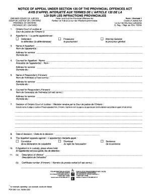 NOTICE of APPEAL under SECTION 135 of the PROVINCIAL OFFENCES ACT  Form