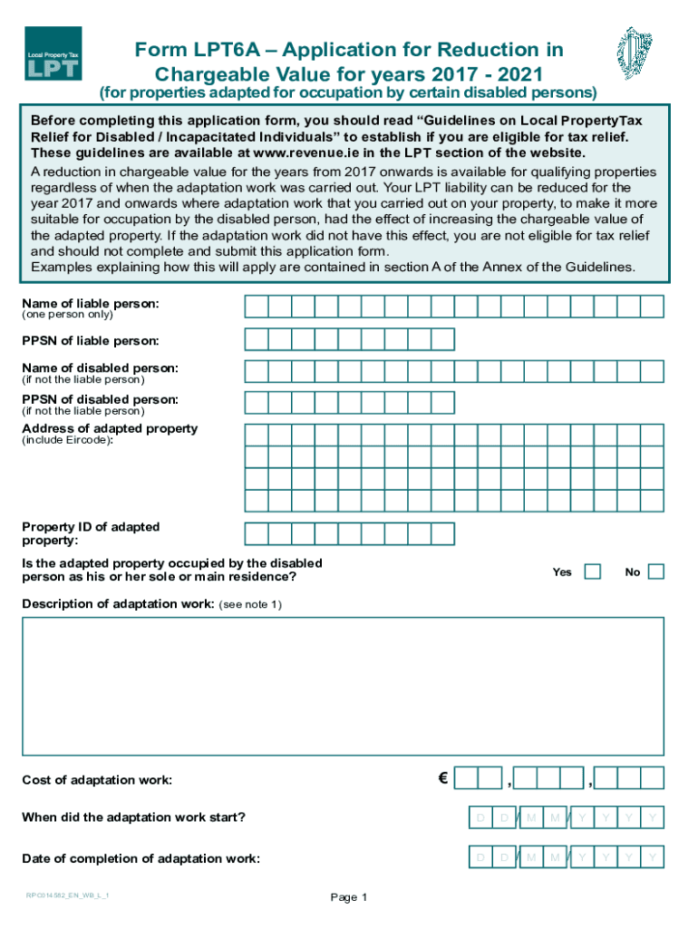  FORM LPT 6A APPLICATION for REDUCTION in CHARGEABLE VALUE for YEARS , and APPLICATION for REDUCTION in CHARGEABLE VALUE for YEAR 2021-2024