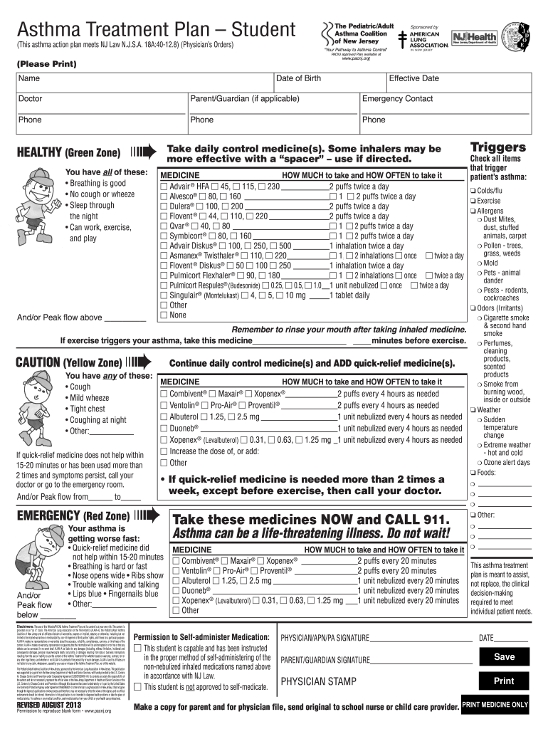  This Asthma Action Plan Meets NJ Law N 2013