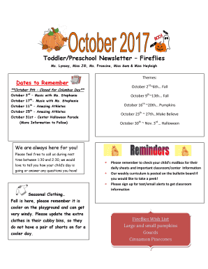 October Toddler Newsletter  Form