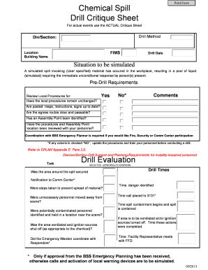 Chemical Spill Drill Scenario Sample  Form