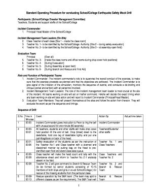 Standard Operating Procedure for Conducting SchoolCollege Earthquake Safety Mock Drill  Form