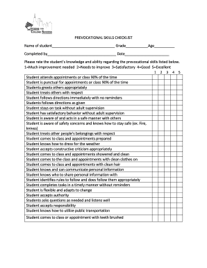 Prevocational Skills Checklist  Form