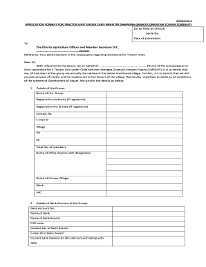 APPLICATION FORMAT for TRACTOR UNIT under CHIEF MINISTER SAMAGRA GRAMYA UNNAYAN YOJANA CMSGUY