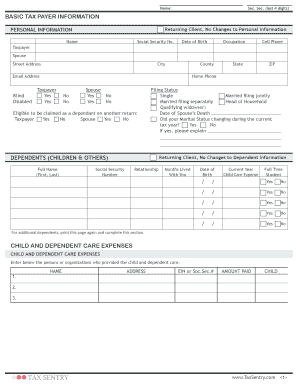 The Tax Organizer Should Be Completed and Sent to Your Tax Preparer with Your Tax Information