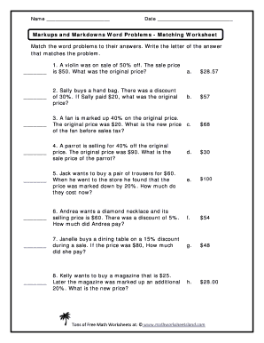 Markup and Markdown Worksheet Answer Key PDF  Form