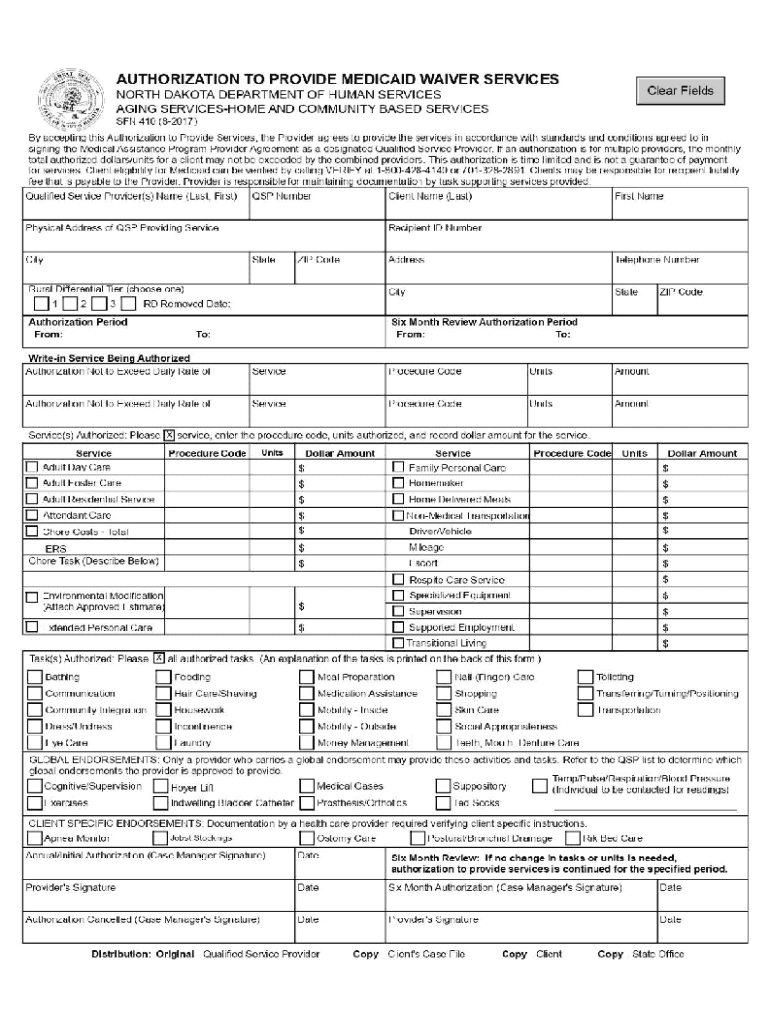 AUTHORIZATION to PROVIDE MEDICAID WAIVER SERVICES  Form