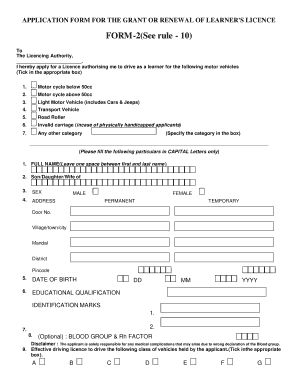 APPLICATION FORM for the GRANT or RENEWAL of LEARNER&#039;S LICENCE