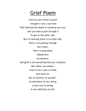 I Had My Own Notion of Grief  Form