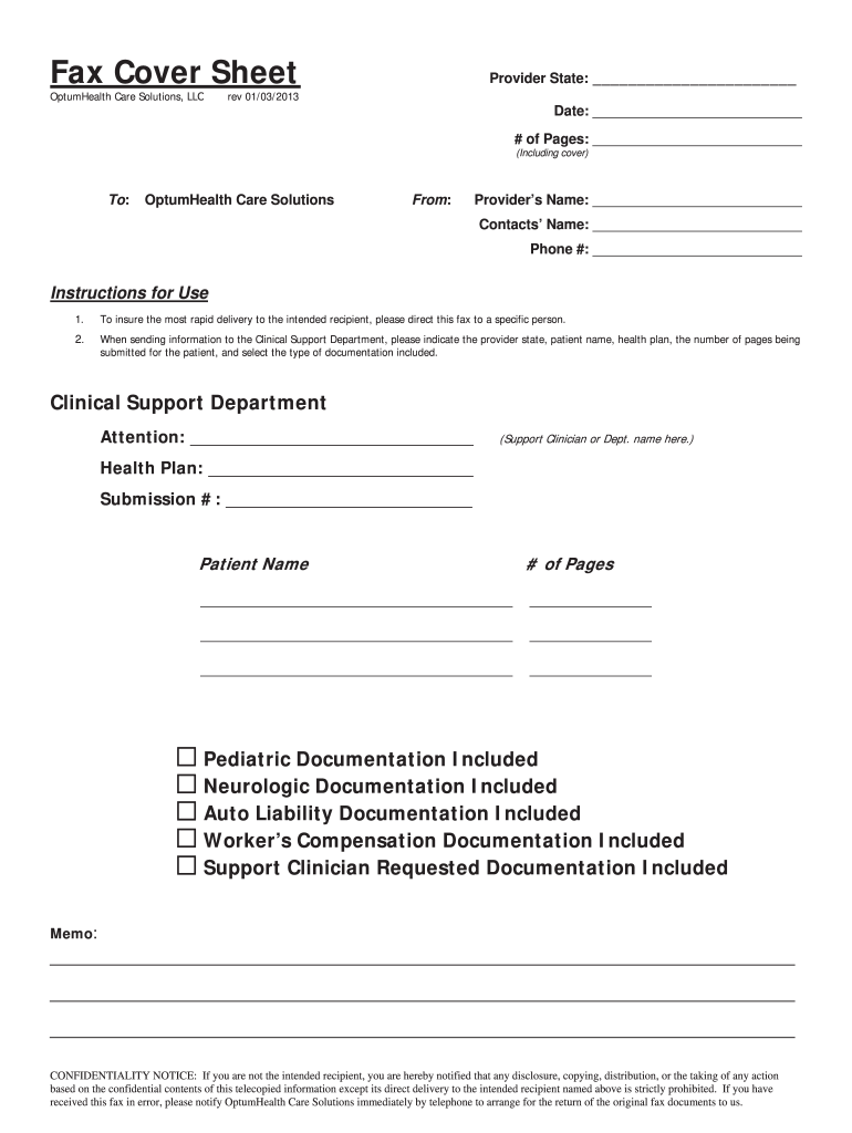 Care Fax Cover Sheet  Form