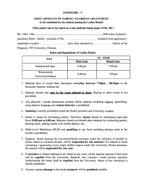 Joint Affidavit by Parent Guardian and Student  Form