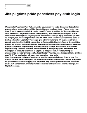 Jbs Pilgrims Pride Paperless Pay Stub Login  Form