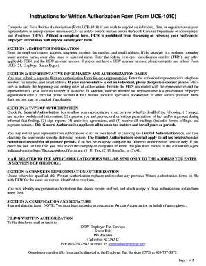  Complete and File a Written Authorization Form UCE 1010 If You Wish to Appoint an Individual, Firm, or Organization as Your 2017