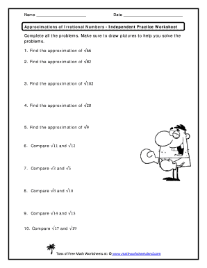 Approximating Irrational Numbers Worksheet  Form