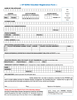 HP SDMA Volunteer Registration Form